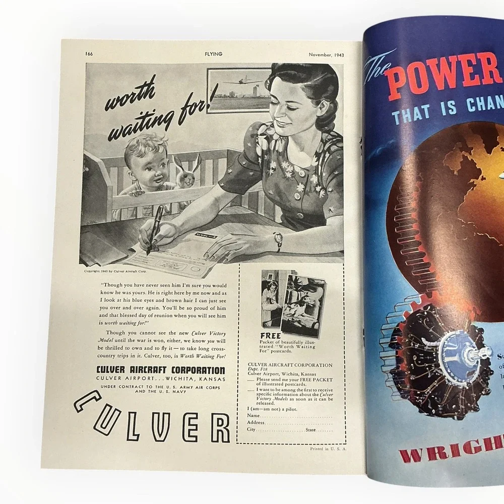 Flying Magazine November 1943 WWII Aviation Fairchild Cornell Lockheed Ads